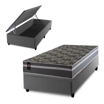 Conjunto Box Baú Miami Cinza 88x188x69 Espuma D33
