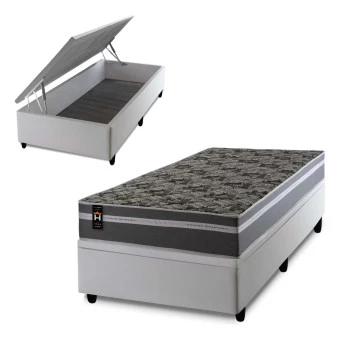 Conjunto Box Baú Miami Cinza 96x203x69 Espuma D33