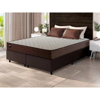 Conjunto Cama Box Espuma Atlanta Marrom King 193x203x62