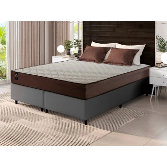 Conjunto Cama Box Espuma Atlanta Marrom Queen 158x198x62