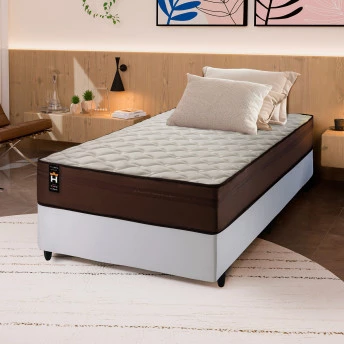 Conjunto Cama Box Espuma Atlanta Marrom Solteiro 88x188x62