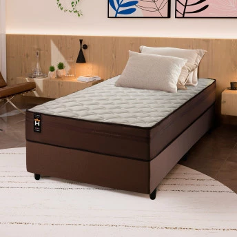 Conjunto Cama Box Espuma Atlanta Marrom Solteiro 96x203x62
