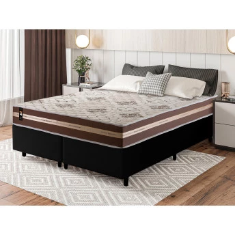 Conjunto Cama Box Espuma Chicago Marrom Queen 158x198x57