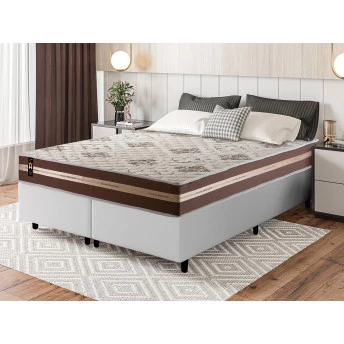 Conjunto Cama Box Espuma Chicago Marrom Queen 158x198x57