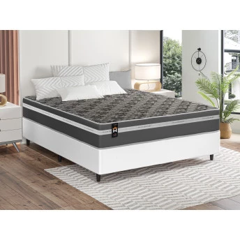 Conjunto Cama Box Espuma Miami Cinza Casal 138x188x62