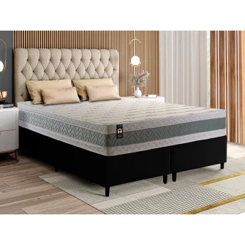 Conjunto Cama Box Espuma Oxford Verde Queen 158x198x67
