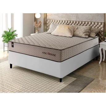 Conjunto Cama Box Espuma San Diego Bege Casal 138x188x67