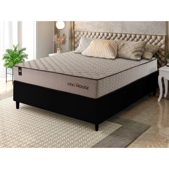 Conjunto Cama Box Espuma San Diego Bege Casal 138x188x67