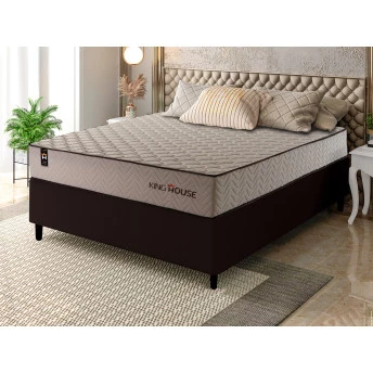 Conjunto Cama Box Espuma San Diego Bege Casal 138x188x67