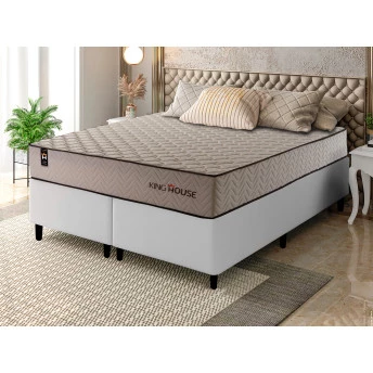 Conjunto Cama Box Espuma San Diego Bege Queen 158x198x67
