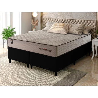 Conjunto Cama Box Espuma San Diego Bege Queen 158x198x67