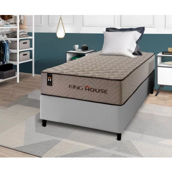 Conjunto Cama Box Espuma San Diego Bege Solteiro 96x203x67