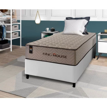 Conjunto Cama Box Espuma San Diego Bege Solteiro 96x203x67