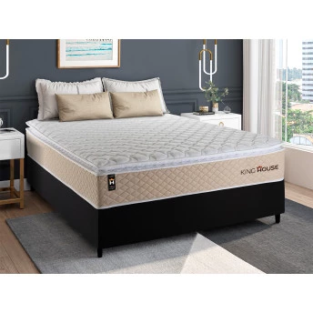 Conjunto Cama Box Molas Ensacadas Alford Bege Casal 138x188x66