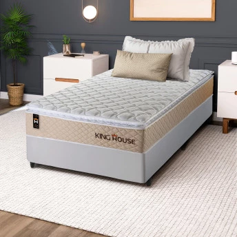 Conjunto Cama Box Molas Ensacadas Alford Bege Solteiro 96x203x66