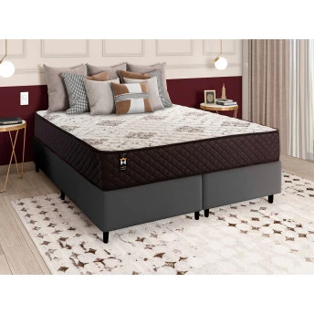 Conjunto Cama Box Molas Ensacadas Allura Marrom Queen 158x198x58