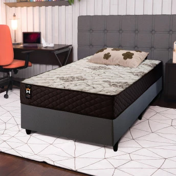 Conjunto Cama Box Molas Ensacadas Allura Marrom Solteiro 96x203x58