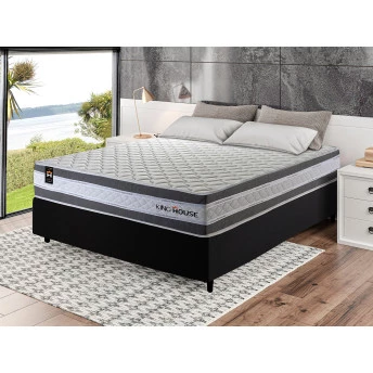Conjunto Cama Box Molas Ensacadas Alpine Cinza Casal 138x188x65