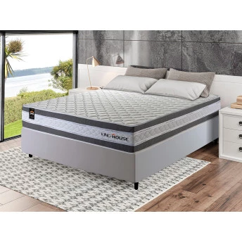 Conjunto Cama Box Molas Ensacadas Alpine Cinza Casal 138x188x65