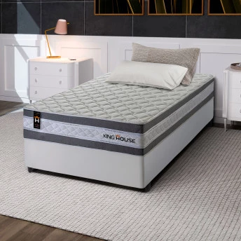 Conjunto Cama Box Molas Ensacadas Alpine Cinza Solteiro 88x188x65