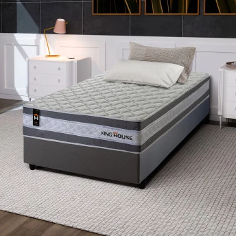 Conjunto Cama Box Molas Ensacadas Alpine Cinza Solteiro 88x188x65