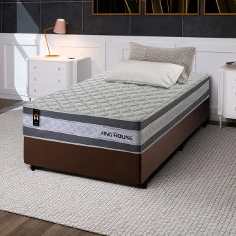 Conjunto Cama Box Molas Ensacadas Alpine Cinza Solteiro 96x203x65