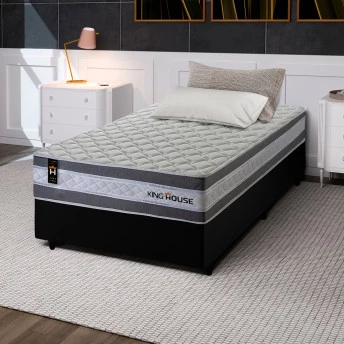 Conjunto Cama Box Molas Ensacadas Alpine Cinza Solteiro 96x203x65