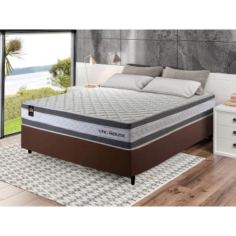 Conjunto Cama Box Molas Ensacadas Alpine Cinza Viúva 128x188x65