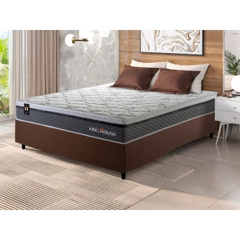 Conjunto Cama Box Molas Ensacadas Benton Cinza Casal 138x188x71