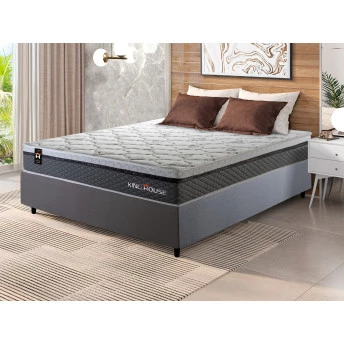 Conjunto Cama Box Molas Ensacadas Benton Cinza Casal 138x188x71