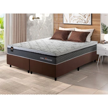 Conjunto Cama Box Molas Ensacadas Benton Cinza King 193x203x71