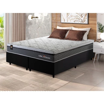Conjunto Cama Box Molas Ensacadas Benton Cinza Queen 158x198x71