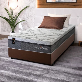 Conjunto Cama Box Molas Ensacadas Benton Cinza Solteiro 88x188x71
