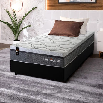 Conjunto Cama Box Molas Ensacadas Benton Cinza Solteiro 96x203x71