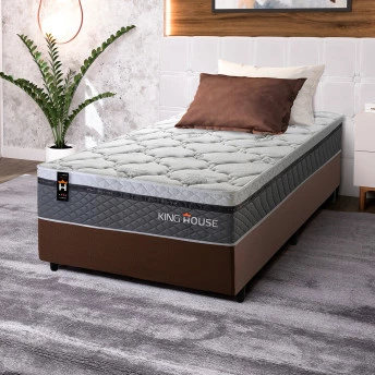 Conjunto Cama Box Molas Ensacadas Benton Cinza Solteiro 96x203x71
