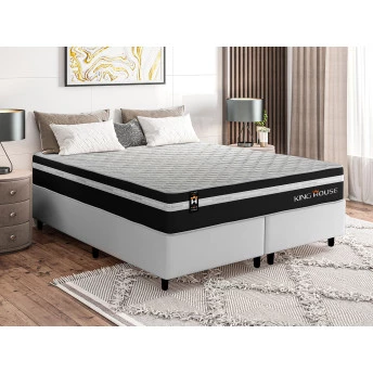 Conjunto Cama Box Molas Ensacadas Durham Preto Queen 158x198x60