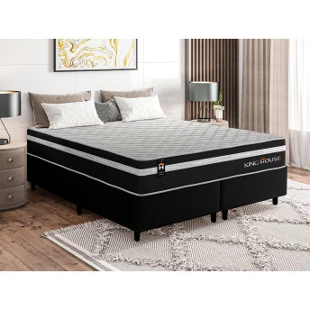 Conjunto Cama Box Molas Ensacadas Durham Preto Queen 158x198x60