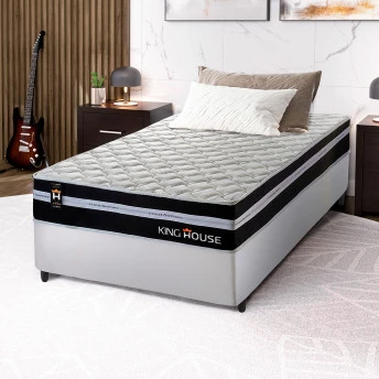 Conjunto Cama Box Molas Ensacadas Durham Preto Solteiro 88x188x60