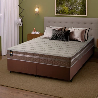 Conjunto Cama Box Molas Ensacadas Georgia Bege Queen 158x198x60