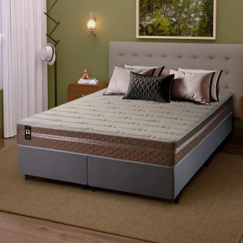 Conjunto Cama Box Molas Ensacadas Georgia Bege Queen 158x198x60