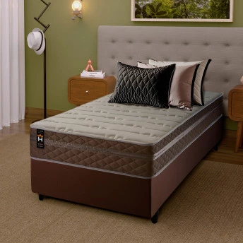 Conjunto Cama Box Molas Ensacadas Georgia Bege Solteiro 88x188x60