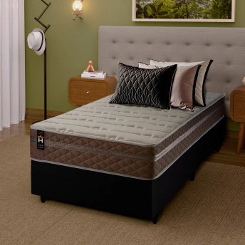 Conjunto Cama Box Molas Ensacadas Georgia Bege Solteiro 96x203x60