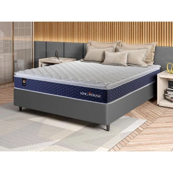 Conjunto Cama Box Molas Ensacadas Lagras Azul Casal 138x188x66