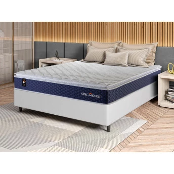 Conjunto Cama Box Molas Ensacadas Lagras Azul Casal 138x188x66