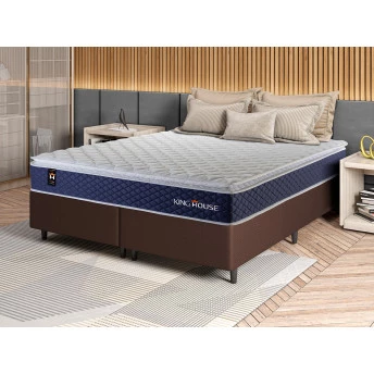 Conjunto Cama Box Molas Ensacadas Lagras Azul Queen 158x198x66