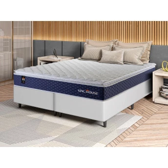 Conjunto Cama Box Molas Ensacadas Lagras Azul Queen 158x198x66