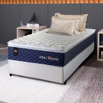 Conjunto Cama Box Molas Ensacadas Lagras Azul Solteiro 96x203x66