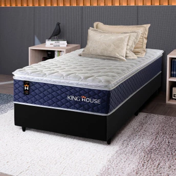 Conjunto Cama Box Molas Ensacadas Lagras Azul Solteiro 96x203x66
