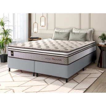 Conjunto Cama Box Molas Ensacadas Liverpool Bege Queen 158x198x73