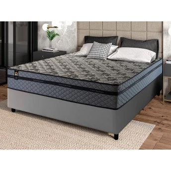 Conjunto Cama Box Molas Ensacadas Montreal Cinza Casal 138x188x64